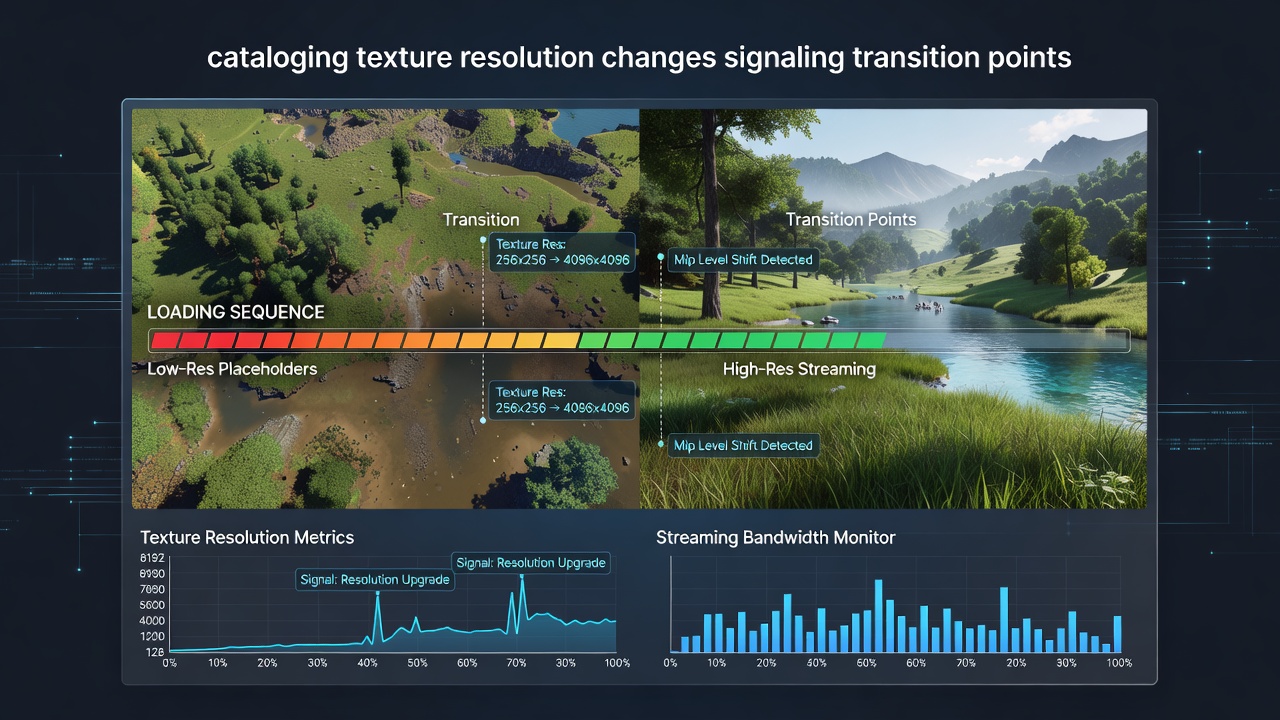 Analysis overlay showing resolution heatmap during an open world loading transition