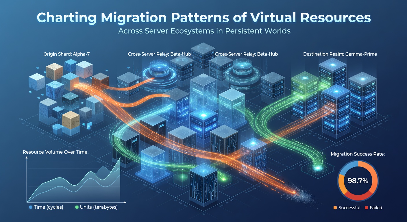 Network diagram showing resource migration routes in persistent online worlds