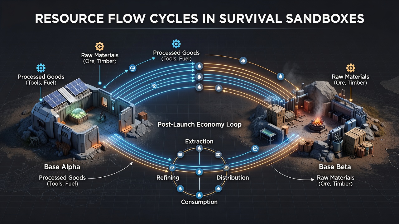 Overview of resource distribution patterns in isolated survival game bases