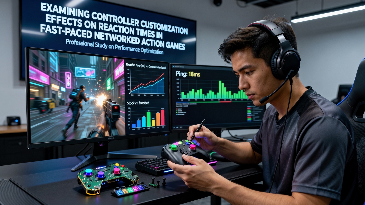 Controller customization setups for fast-paced networked action games showing button remapping and sensitivity adjustments
