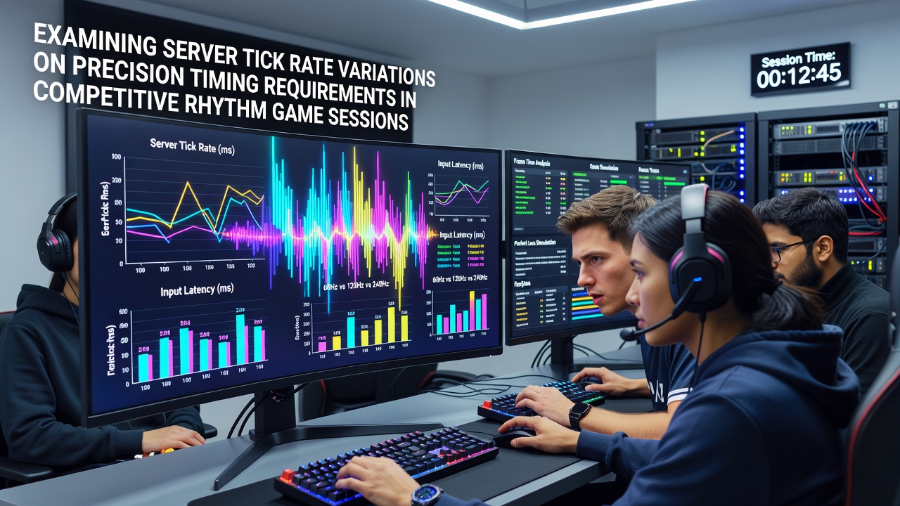 Server infrastructure diagram showing tick rate synchronization across rhythm game sessions