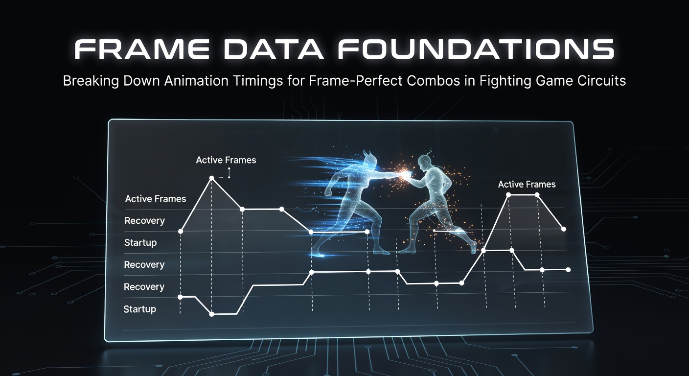 Detailed frame data chart illustrating startup, active, and recovery phases during a character combo sequence in a fighting game