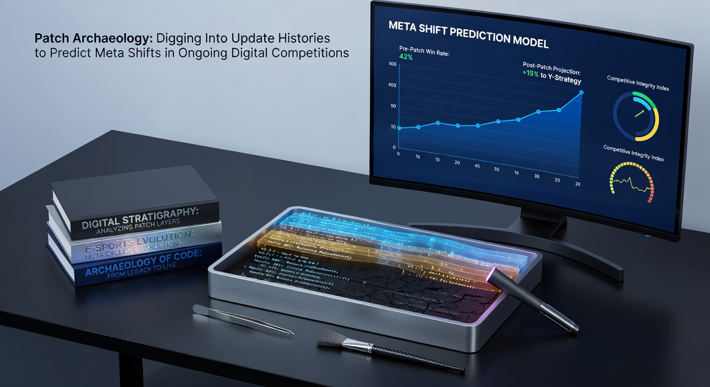 Database interface displaying timeline of game updates alongside performance statistics for meta prediction