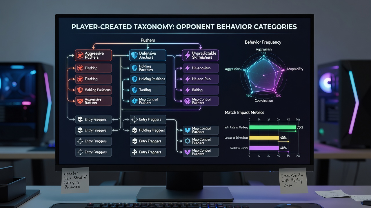 Diagram showing player-created categories for opponent behaviors in tactical matches