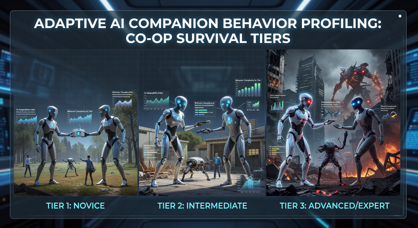Adaptive AI companions coordinating with players during a co-op survival encounter at varying difficulty settings