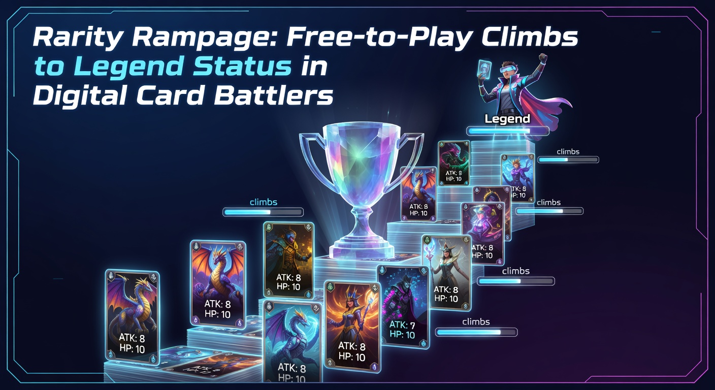 Vibrant screenshot of Rarity Rampage gameplay showing a free-to-play deck in action during a legendary battle, with explosive card effects and rarity gems glowing on screen