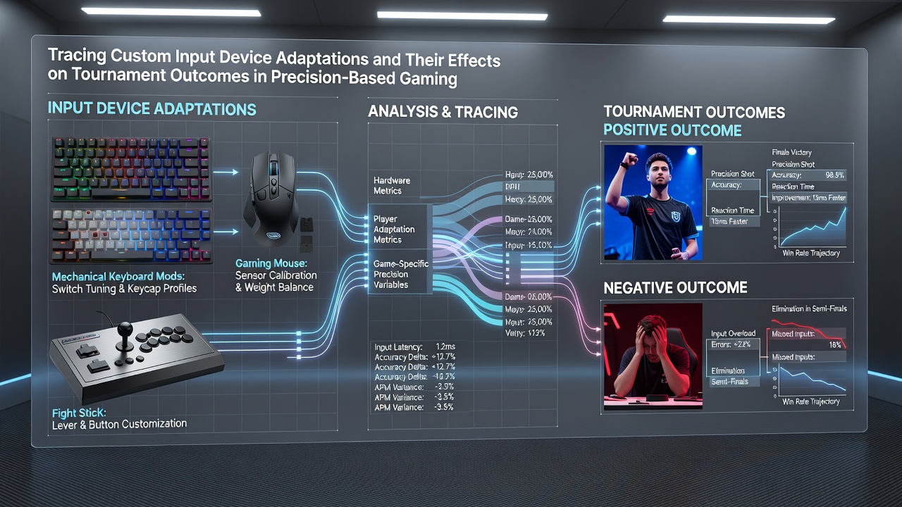 Tournament setup showing adapted input devices and player performance tracking