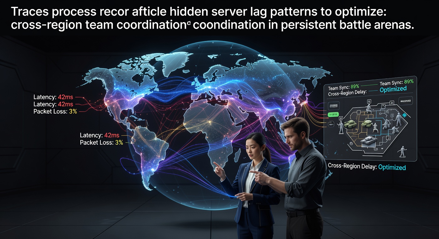 Network monitoring dashboards displaying latency heatmaps across global game servers during peak battle hours