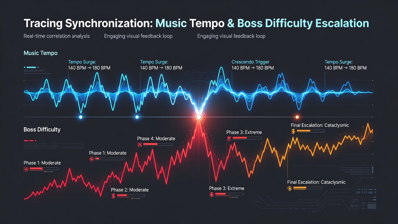 Comparative visualization of tempo curves against boss health bars in multiple ARPG titles
